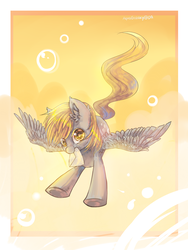 Size: 1500x2000 | Tagged: safe, artist:aquagalaxy, derpy hooves, pegasus, pony, g4, female, flying, letter, looking at you, mare, mouth hold, solo