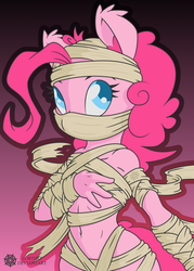Size: 4768x6670 | Tagged: safe, artist:dfectivedvice, artist:lorthiz, pinkie pie, anthro, g4, absurd resolution, bandage, belly button, cute, diapinkes, female, halloween, holiday, mummy, solo, vector