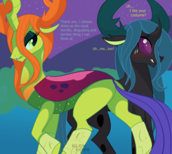 Size: 1162x1043 | Tagged: safe, artist:klondike, queen chrysalis, thorax, changedling, changeling, changeling queen, g4, changeling king, clothes, costume, king thorax, nightmare night, palette swap, recolor