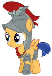 Size: 2167x3182 | Tagged: safe, artist:maretrick, flash magnus, flash sentry, pony, g4, ancestors, armor, clothes, colt, colt flash sentry, costume, cute, descendant, diasentres, foal, helmet, high res, karol jankiewicz, male, polish, simple background, smiling, solo, spread wings, transparent background, voice actor joke, wings, younger