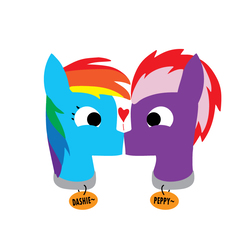 Size: 792x792 | Tagged: safe, artist:blazerfury, rainbow dash, oc, oc:peppermint swirl, pegasus, pony, g4, boop, canon x oc, clipart, collar, cute, duo, female, head, heart, looking at each other, looking at someone, male, noseboop, present, shipping, simple background, straight, white background
