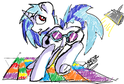 Size: 890x606 | Tagged: safe, artist:beardie, dj pon-3, vinyl scratch, g4, butt, dance floor, dj boot-3, female, glasses, plot, signature, solo, tongue out, vinyl ass