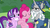 Size: 1920x1080 | Tagged: safe, screencap, pinkie pie, star swirl the bearded, starlight glimmer, earth pony, pony, unicorn, g4, shadow play, cringing, embarrassed, eyes closed, female, frown, lidded eyes, male, mare, smiling, stallion, trio, unimpressed, waving