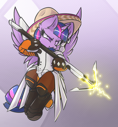 Size: 874x944 | Tagged: safe, artist:sapphfyr, twilight sparkle, alicorn, pony, g4, clothes, cosplay, costume, crossover, facial hair, female, hoof hold, mercy, mercylight, moustache, overwatch, solo, sombrero, twilight sparkle (alicorn)