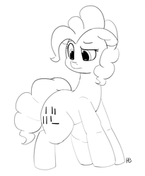 Size: 4093x5000 | Tagged: safe, artist:pabbley, pinkie pie, earth pony, pony, g4, 30 minute art challenge, absurd resolution, alternate cutie mark, confused, female, floppy ears, frown, grayscale, looking back, loss (meme), loss edit, mare, monochrome, raised eyebrow, simple background, solo, white background