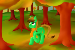 Size: 1200x800 | Tagged: safe, artist:dyonys, oc, oc only, oc:lucky brush, autumn, clothes, forest, nature, ponysona, scarf