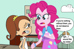 Size: 1024x673 | Tagged: safe, artist:pepemay93, pinkie pie, equestria girls, g4, crossover, luan loud, nickelodeon, out of character, parody, spider-man: homecoming, spoilers for another series, the loud house