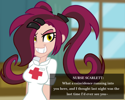 Size: 1000x800 | Tagged: dead source, safe, artist:wubcakeva, oc, oc only, oc:scarlett, equestria girls, g4, clothes, dialogue, equestria girls-ified, female, hospital, nurse, solo