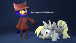 Size: 1920x1080 | Tagged: safe, artist:jeijei, derpy hooves, pegasus, pony, g4, 3d, crossover, derp, duo, female, looking at you, mare, niko (oneshot), oneshot, puffy cheeks, source filmmaker, tongue out