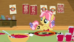 Size: 1920x1080 | Tagged: safe, edit, edited screencap, screencap, kettle corn, earth pony, pony, g4, marks and recreation, my little pony: friendship is magic, amd, circle painting, female, filly, foal, mare, ryzen, solo, strawberry jam