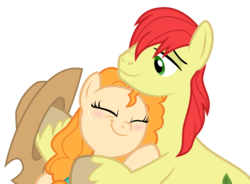 Size: 8148x6000 | Tagged: safe, artist:sollace, bright mac, pear butter, pony, g4, the perfect pear, .svg available, absurd resolution, blushing, cute, female, hug, male, ship:brightbutter, shipping, show accurate, simple background, smiling, straight, transparent background, vector