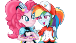 Size: 1280x720 | Tagged: safe, artist:morries123, pinkie pie, rainbow dash, coinky-dink world, eqg summertime shorts, equestria girls, g4, good vibes, base used, bedroom eyes, blushing, clothes, female, lesbian, open mouth, server pinkie pie, ship:pinkiedash, shipping, simple background, smiling, transparent background