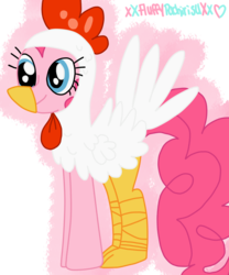 Size: 1024x1229 | Tagged: safe, artist:xxfluffypachirisuxx, pinkie pie, earth pony, pony, g4, luna eclipsed, animal costume, chicken pie, chicken suit, clothes, costume, female, simple background, solo, transparent background