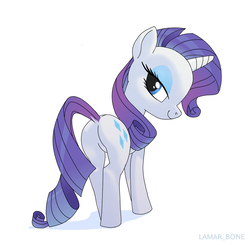 Size: 1257x1231 | Tagged: safe, artist:lamar_bone, rarity, pony, unicorn, g4, butt, female, looking at you, looking back, looking back at you, plot, rearity, seductive, simple background, solo, white background