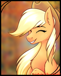 Size: 557x695 | Tagged: safe, artist:alphaaquilae, applejack, earth pony, pony, g4, cowboy hat, cute, eyes closed, female, freckles, hat, jackabetes, loose hair, mare, smiling, solo, stetson