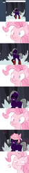 Size: 600x3600 | Tagged: safe, artist:speccysy, pinkie pie, oc, earth pony, pony, ask fluttershy and pinkie pie, g4, adoracreepy, black sclera, blushing, bow, breaking the fourth wall, comic, crayon, creepy, cute, dialogue, flower, hat, mouth hold, no pupils, rose, tumblr