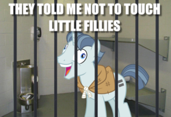 Size: 1000x682 | Tagged: safe, party favor, pony, unicorn, g4, equal cutie mark, equalized, exploitable meme, i didn't listen, image macro, implied foalcon, implied molestation, innuendo, jail, justice, karma, male, meme, solo, this ended in jail time