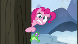 Size: 1280x720 | Tagged: safe, screencap, gummy, pinkie pie, alligator, earth pony, pony, g4, not asking for trouble, snow