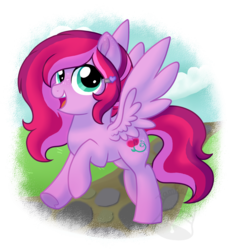 Size: 834x900 | Tagged: safe, artist:tambelon, oc, oc only, oc:sugar snap pea, pegasus, pony, female, hairclip, looking at you, mare, simple background, solo, transparent background, watermark