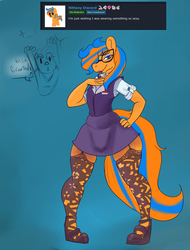 Size: 2112x2782 | Tagged: safe, artist:radicalweegee, oc, oc only, oc:cold front, earth pony, anthro, plantigrade anthro, bedroom eyes, clothes, crossdressing, garter belt, garters, gift art, glasses, high res, lipstick, male, shoes, skirt, socks, stallion, thigh highs