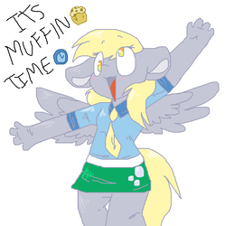 Size: 1124x1128 | Tagged: safe, artist:skydonut, derpy hooves, anthro, g4, asdfmovie, clothes, food, miniskirt, muffin, skirt