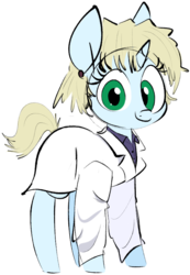 Size: 591x856 | Tagged: safe, anonymous artist, pony, 4chan, akagi ritsuko, blouse, clothes, colored, crossover, cute, drawthread, lab coat, neon genesis evangelion, ponified, simple background