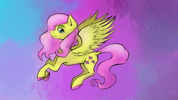 Size: 1920x1080 | Tagged: safe, artist:dankpegasista, fluttershy, pony, g4, colored hooves, female, flying, looking at you, mare, purple background, raised hooves, simple background, solo, spread wings, wings