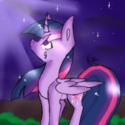 Size: 559x560 | Tagged: safe, artist:nyokoart, twilight sparkle, alicorn, pony, g4, crying, female, moonlight, sad, solo, twilight sparkle (alicorn)