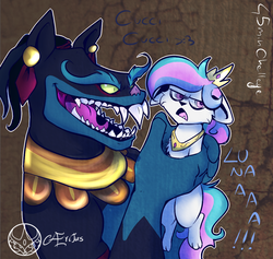 Size: 1000x948 | Tagged: safe, artist:aeritus, ahuizotl, princess celestia, cat, g4, 30 minute art challenge, annoyed, catified, species swap, unamused