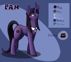 Size: 1152x1000 | Tagged: safe, artist:aeritus, oc, oc only, oc:pan, pony, unicorn, curved horn, horn, solo