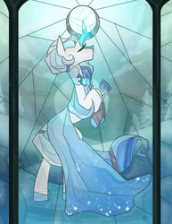 Size: 560x726 | Tagged: safe, artist:kingbalberith, oc, oc only, pony, unicorn, clothes, dress, rearing, solo, stained glass