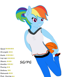 Size: 2112x2236 | Tagged: safe, artist:adrien-y, rainbow dash, anthro, g4, basket, basketball, belly button, breasts, busty rainbow dash, clothes, digital art, hand, high res, ponytail, shirt, smiling, sports, tank top