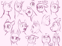 Size: 4000x3000 | Tagged: safe, artist:askbubblelee, pony, expressions, female, floppy ears, looking at you, looking back, looking up, mare, monochrome, open mouth, practice, practice drawing, simple background, sketch, smiling, surprised, unamused