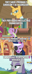 Size: 600x1348 | Tagged: safe, edit, edited screencap, screencap, doctor horse, doctor stable, maud pie, spike, twilight sparkle, dragon, pony, unicorn, g4, it's about time, rarity takes manehattan, read it and weep, rock solid friendship, bender bending rodríguez, carrot, carrot dog, dr hubert j farnsworth, eyepatch, female, food, futurama, future twilight, generosity song, golden oaks library, how hermes requisitioned his groove back, image macro, lidded eyes, male, mare, meme, memeful.com, stallion, turanga leela, unicorn twilight, zoidberg