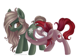 Size: 3524x2556 | Tagged: safe, artist:scarlet-spectrum, oc, oc only, pony, butt, butt touch, butthug, faceful of ass, female, high res, hug, looking back, male, mare, pinkie hugging applejack's butt, plot, simple background, stallion, transparent background, unamused