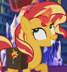 Size: 625x680 | Tagged: safe, screencap, sunset shimmer, pony, unicorn, equestria girls, equestria girls specials, g4, mirror magic, animated, book, cropped, cute, female, gif, grin, journal, magic, mare, out of focus, raised hoof, reading, saddle bag, shimmerbetes, smiling, solo, squee, telekinesis, twilight's castle, twilight's castle library, wide eyes