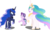 Size: 6724x4096 | Tagged: safe, artist:tralomine, edit, editor:slayerbvc, princess celestia, princess luna, starlight glimmer, alicorn, pony, unicorn, a royal problem, g4, absurd resolution, butt, grin, missing cutie mark, nervous, nervous smile, plot, simple background, smiling, transparent background, trio, vector