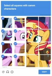 Size: 480x694 | Tagged: safe, edit, edited screencap, screencap, starlight glimmer, sunset shimmer, pony, unicorn, equestria girls, equestria girls specials, g4, my little pony equestria girls: mirror magic, background pony strikes again, bag, canon, captcha, duo, female, hilarious in hindsight, mare, op doesn't know what canon means, op is a duck, op is trying to start shit, saddle bag
