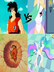 Size: 540x720 | Tagged: safe, princess celestia, alicorn, pony, g4, death, dragon ball, dragon ball z, eyes closed, female, hair over one eye, mare, on side, op is a duck, op is trying to start shit, uselesstia, yamcha, yamcha's death pose