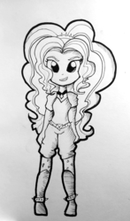 Size: 584x993 | Tagged: safe, artist:tjpones, adagio dazzle, equestria girls, g4, female, grin, inktober, looking at you, monochrome, sketch, smiling, solo, traditional art