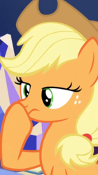 Size: 807x1438 | Tagged: safe, screencap, applejack, g4, shadow play, boop, female, self-boop, solo, twilight's castle