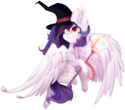 Size: 2712x2390 | Tagged: safe, artist:mirirosecalstars, oc, oc only, oc:shylu, pegasus, pony, female, hat, high res, mare, simple background, solo, staff, transparent background, witch hat