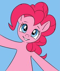 Size: 1024x1213 | Tagged: safe, artist:replacer808, pinkie pie, earth pony, pony, g4, cute, diapinkes, female, flat colors, hug, looking at you, simple background, smiling, solo