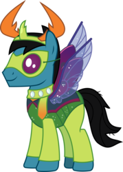 Size: 2423x3392 | Tagged: safe, artist:sketchmcreations, thorax, oc, oc:sketch mythos, changedling, changeling, g4, clothes, costume, fake horn, high res, king thorax, male, nightmare night, scarf, simple background, solo, transparent background, vector
