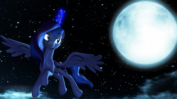 Size: 1920x1080 | Tagged: safe, artist:loveslove, princess luna, alicorn, pony, g4, 3d, female, mare, missing accessory, moon, night, solo, source filmmaker