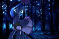 Size: 1908x1272 | Tagged: safe, artist:loveslove, princess luna, alicorn, pony, g4, 3d, clothes, dress, female, forest, mare, missing accessory, solo, source filmmaker
