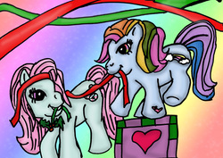 Size: 747x528 | Tagged: safe, artist:kagome-h, minty, rainbow dash (g3), g3, christmas, holiday