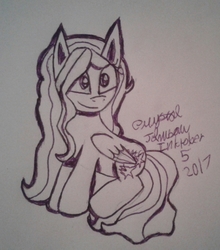 Size: 1270x1440 | Tagged: safe, artist:crysta-lynx, lily blossom, pegasus, pony, g4, female, mare, monochrome, solo, traditional art