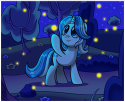 Size: 5514x4502 | Tagged: safe, artist:estories, oc, oc only, oc:frozen droplet, firefly (insect), pony, unicorn, absurd resolution, female, mare, night, solo, tree