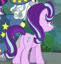 Size: 369x390 | Tagged: safe, screencap, star swirl the bearded, starlight glimmer, twilight sparkle, alicorn, pony, unicorn, g4, shadow play, butt, cropped, female, glimmer glutes, male, mare, offscreen character, plot, stallion, twilight sparkle (alicorn)